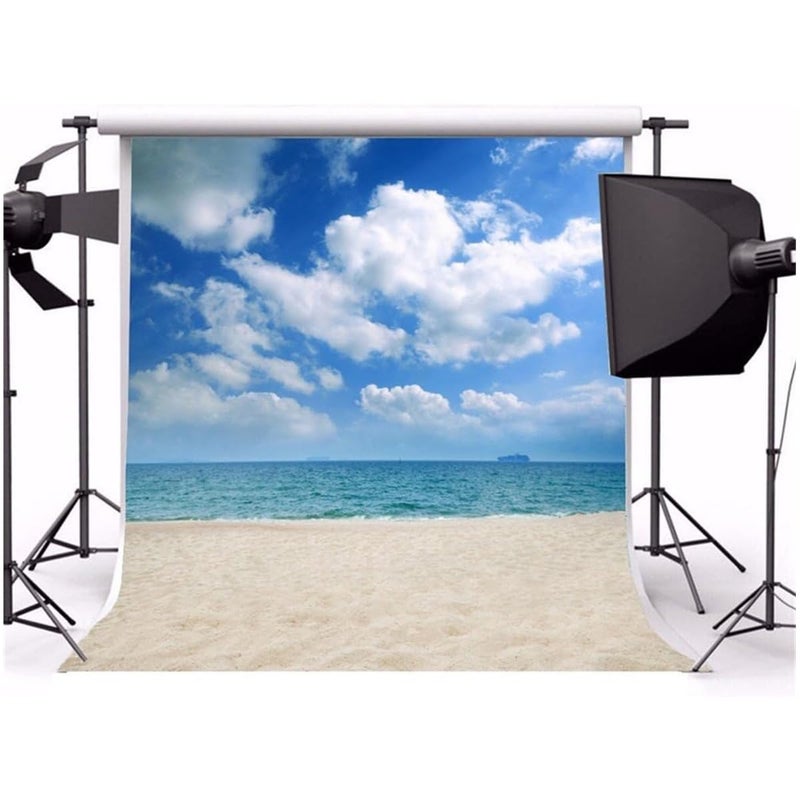 AOFOTO 10x10ft Summer Beach Photography Backdrop Hawaiian Luau Background Wedding Holiday Seaside Blue Sky Clouds Sand Lovers Adult Boy Girl Portrait Vacation Photo Shoot Studio Props Vinyl Wallpaper - Image 4